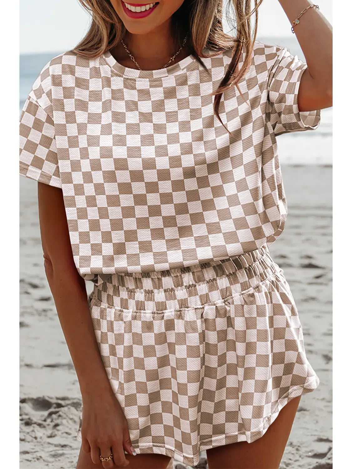 Checkerboard Top & High Waist Skorts 2 Piece Set