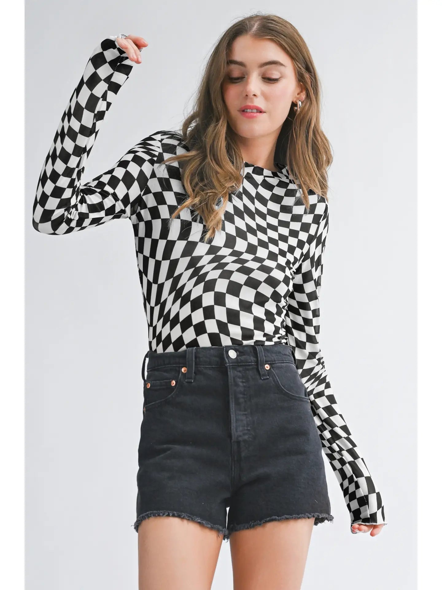 Checkered Pattern Long Sleeve Top